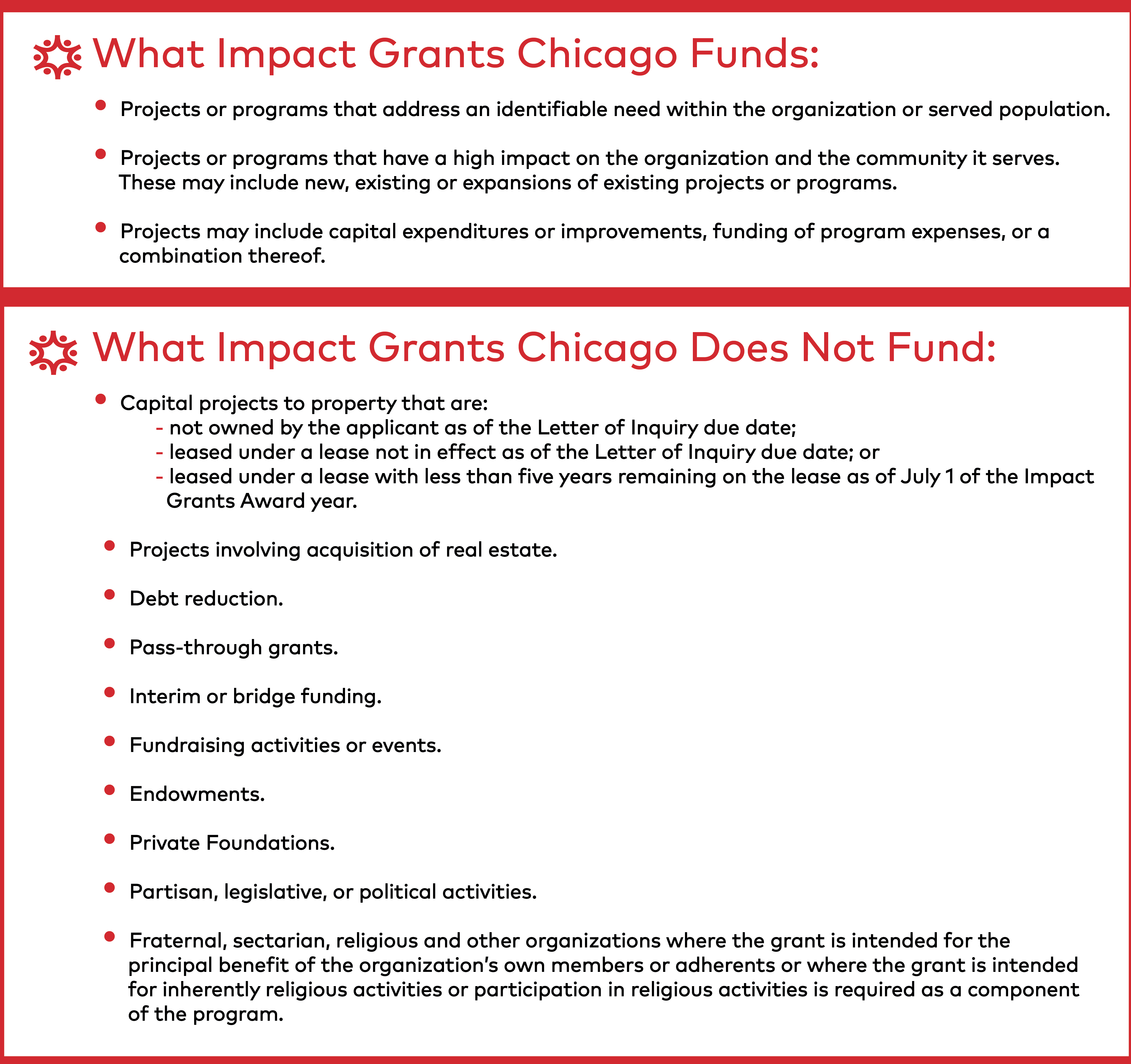 eligibility requirements + grant guidelines Impact Grants Chicago